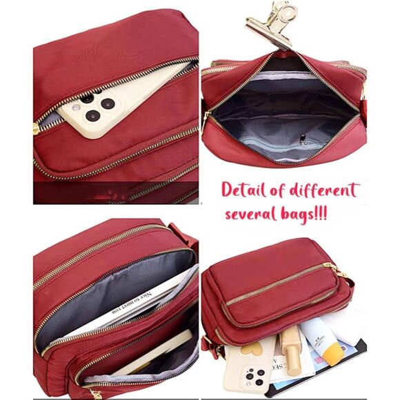 Small Nylon Crossbody Bags for Women Bright Red - Picture 4 of 8